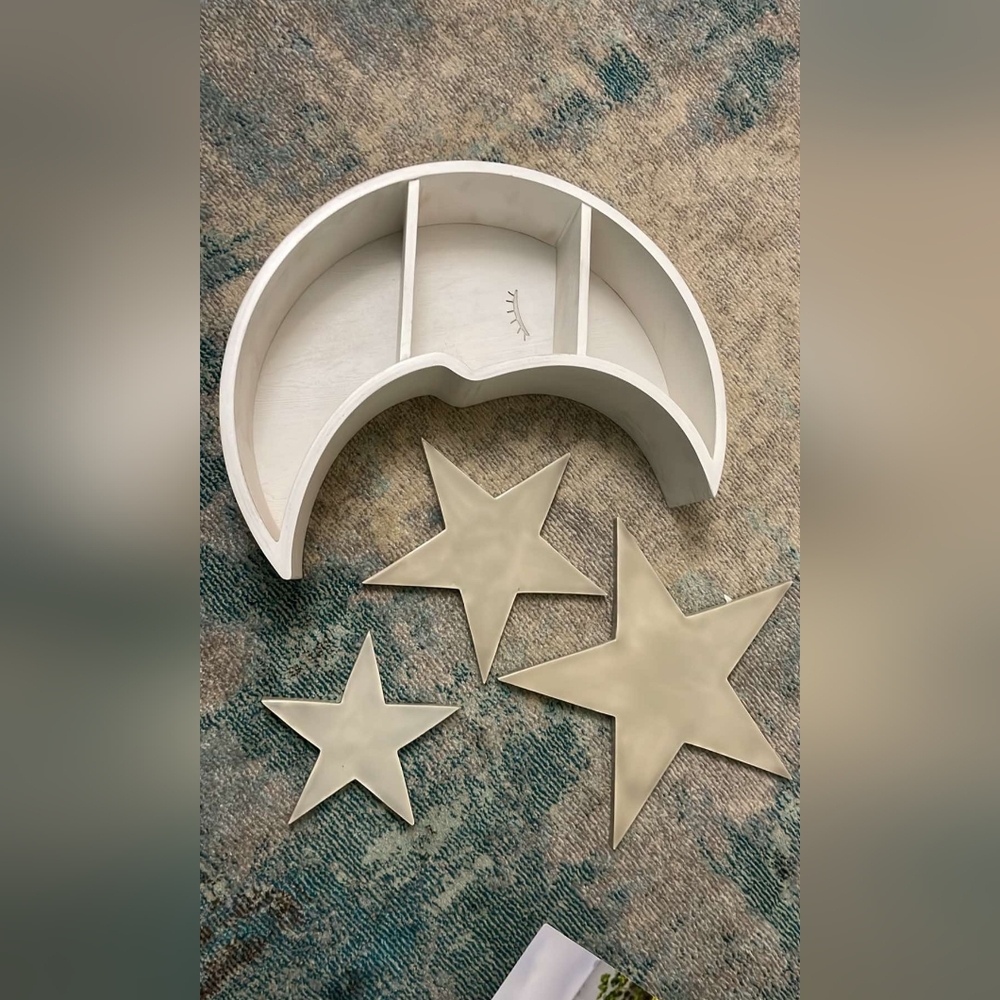 pottery barn, kids moon shelf with three matching ceramic stars, like new